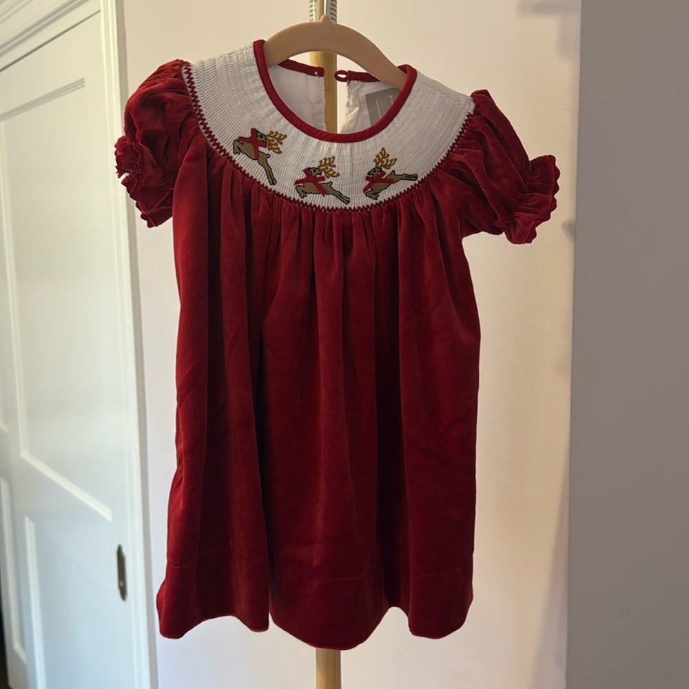 Lil cactus smocked reindeer dress size 6-12 months